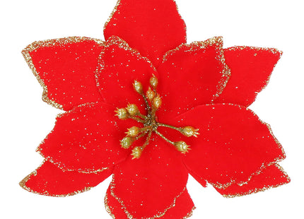Kunstbloem - Ster van Bethlehem - Rood - Glitters - Clip