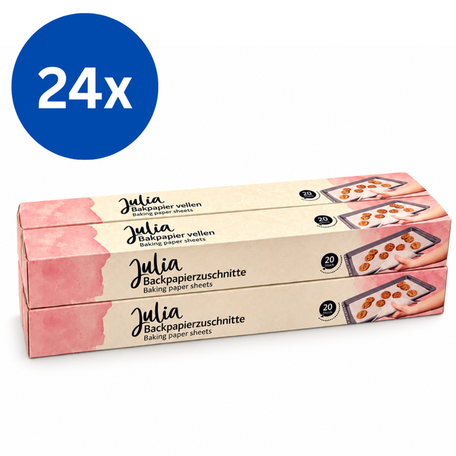 Julia Bakpapier Vellen  – 38 × 42 cm – 24 rollen met 20 Vellen – 480 Stuks – Voorgesneden Bakpapier
