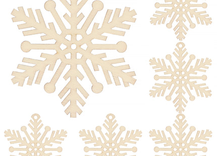 Kerstversiering | Kerstdecoratie voor binnen | Kersthanger | Sneeuwvlok | Hout | 6 Stuks | 7 cm