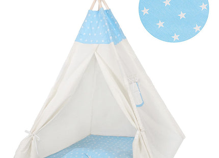 Tipi Tent | Wigwam Speeltent | 120x100x180 cm | Met Mat en Kussens | Naturel Blauw | Sterren