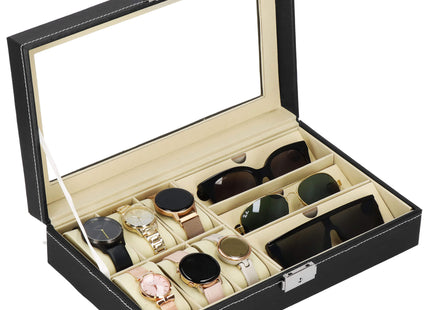 Horlogedoos - Brillendoos - Horlogebox - Opbergdoos - Zwart - Creme - 6 Horloges - 3 Brillen