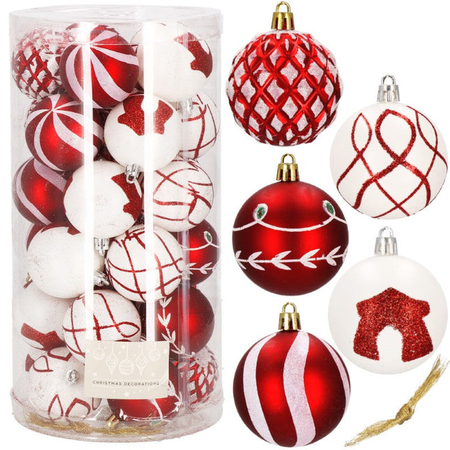 Kerstballen | 30 Stuks | 6 cm | Rood/Wit