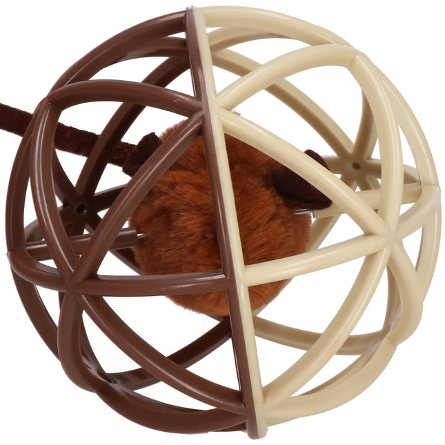 Kattenspeeltjes | Kattenspeelgoed | Bal met Muis | Bruin/Beige | 11 cm