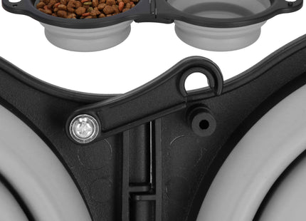 Voerbak - Reiskom - Dubbel - Opvouwbaar - Voer - Water - Grijs/Zwart