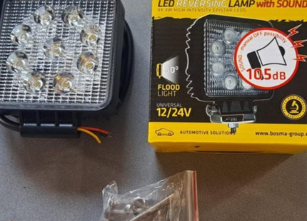 LED Werklamp met Claxon – 27W – 1600 lm – IP68 – 105 dB – 60° Breedstraler - Voertuigen en Bouwplaats - 126 x 107 x 52 mm