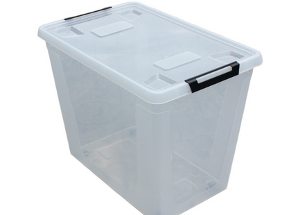 HL Opbergbox met deksel en wieltjes - 80 Liter - Stapelbaar - Kunststof - Transparant