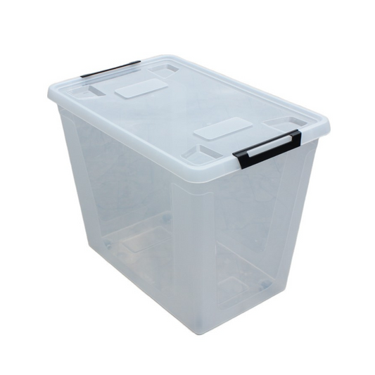 HL Opbergbox met deksel en wieltjes - 80 Liter - Stapelbaar - Kunststof - Transparant