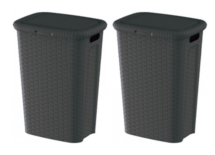 Weave Wasmand Hoog Model – 53 Liter – Set van 2 – Donkergrijs – Met deksel