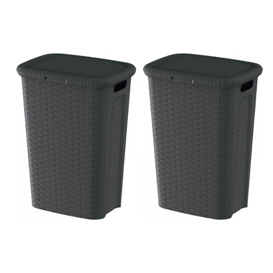 Weave Wasmand Hoog Model – 53 Liter – Set van 2 – Donkergrijs – Met deksel