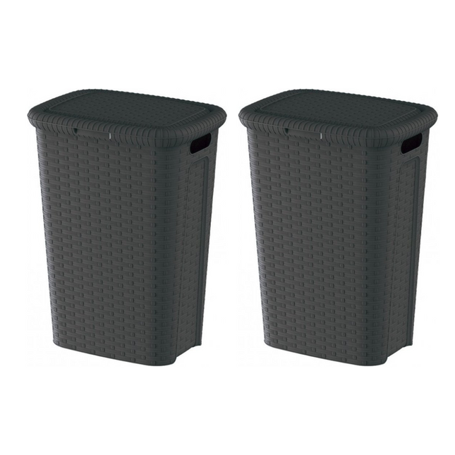 Weave Wasmand Hoog Model – 53 Liter – Set van 2 – Donkergrijs – Met deksel