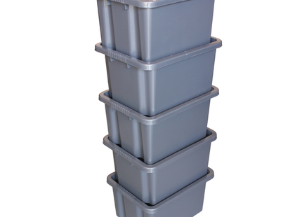 Set 5 Grijze Opbergboxen – Stapelbaar – 32 Liter Inhoud - Opslagdoos - Stapelbakken