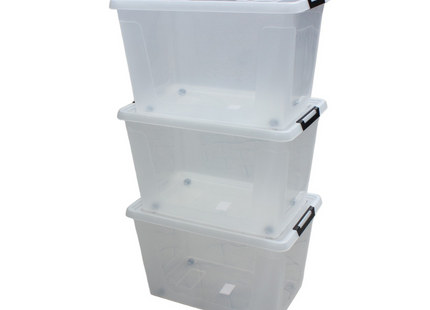 HL Opbergbox met deksel en wieltjes - 60 Liter - Stapelbaar - Kunststof - Transparant