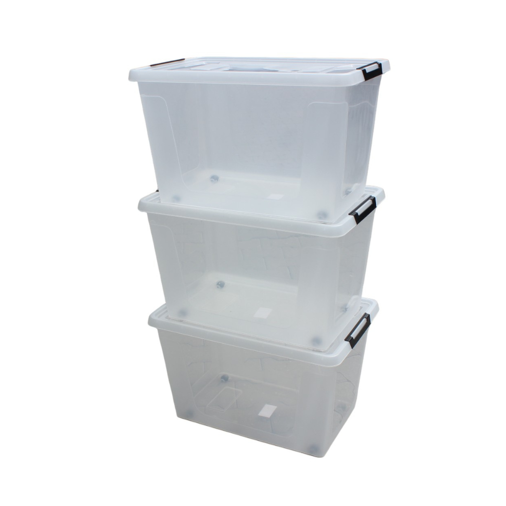 HL Opbergbox met deksel en wieltjes - 60 Liter - Stapelbaar - Kunststof - Transparant