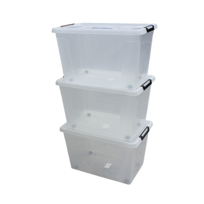 HL Opbergbox met deksel en wieltjes - 60 Liter - Stapelbaar - Kunststof - Transparant