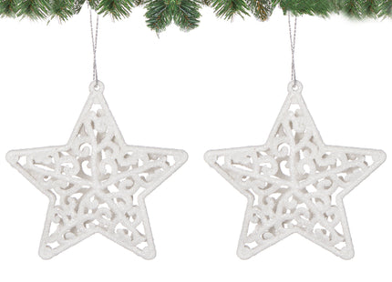Kerstboomhanger | Kerstversiering | Sterren | Wit | 2 Stuks | 8 cm