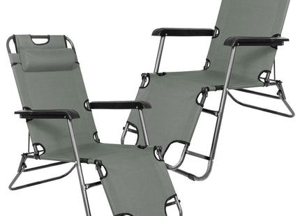 Tuinstoelen | Ligstoel | Ligbed | Verstelbaar | Inclusief Hoofdsteun | 2 Stuks | Grafiet