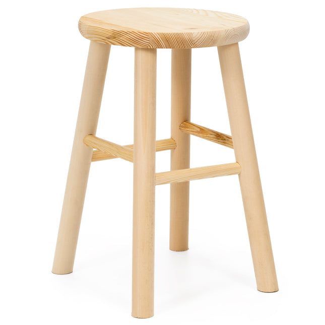Kruk - Bijzet Krukje - Grenenhout - Lichtbruin - Rond - 120 Kg - 44 Cm