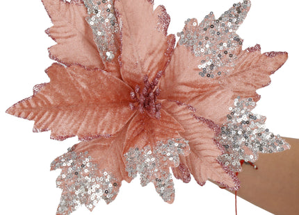 Kunstbloem Met Clip- Ster van Bethlehem - Roze - Glitters