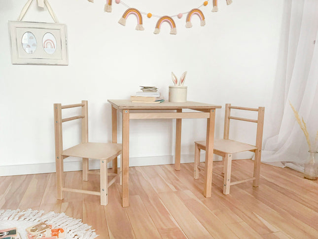 Tafel met Stoelen - Kinderen - Kamer - Stoel - Tafel - Berkenhout