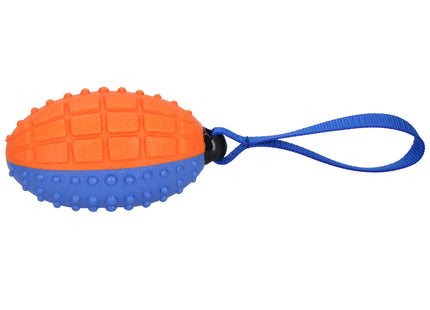 Hondenspeeltje - Bijtring - Piepend - Rugbybal - Blauw/Oranje