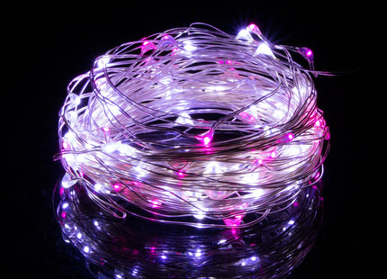 Draadverlichting Kerstboomverlichting - 100 LED - Microdraden - 9.9 M - Koel Wit/ Roze