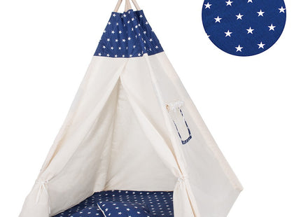 Tipi Tent | Wigwam Speeltent | 120x100x180 cm | Met Mat en Kussens | Naturel Navy | Sterren