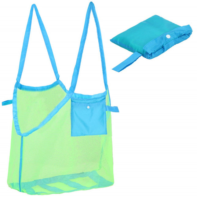 Strandtas | Net Tas | Blauw / Groen | Opvouwbaar | Met Hoes | 45 x 30 x 45