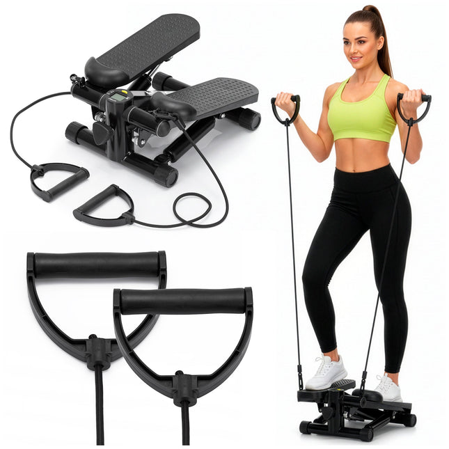 Stepper - Stepper Fitness - Mini Stepper - Met Computer en Weerstandsbanden - Traploper  - Crossfit - Fitness  - Zwart