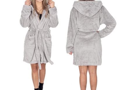 Badjas - Fleece - Lichtgrijs - Capuchon - Riem - Maat S/M