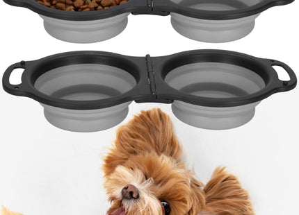 Voerbak - Reiskom - Dubbel - Opvouwbaar - Voer - Water - Grijs/Zwart