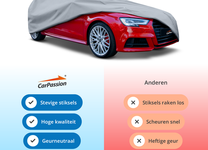 CarPassion Perfect Autohoes - Beschermhoes - Waterdicht &amp; Vorstbestendig - Maat M - Grijs - 385 x 137 x 150 cm