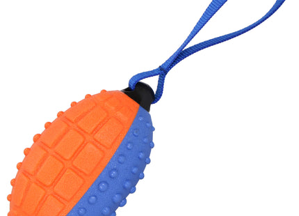 Hondenspeeltje - Bijtring - Piepend - Rugbybal - Blauw/Oranje