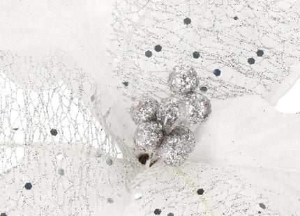 Kunstbloem - Kunststof - Zilver - Glitters - 23 cm