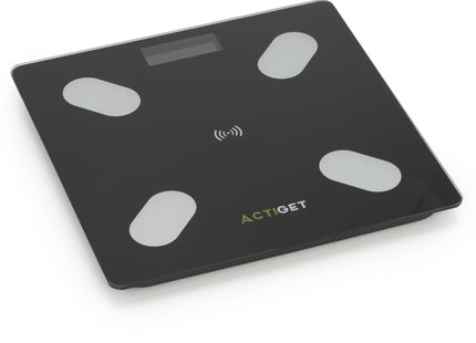 Weegschaal - Badkamerweegschaal -  Bluetooth -  Met Display - Elektronisch - Gehard Glas - 180 KG -  400 lbs -  App - 26 x 26 x 2 cm - Zwart