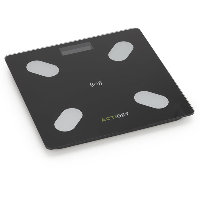 Weegschaal - Badkamerweegschaal -  Bluetooth -  Met Display - Elektronisch - Gehard Glas - 180 KG -  400 lbs -  App - 26 x 26 x 2 cm - Zwart