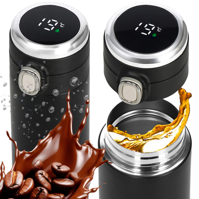 Thermosfles - Thermoskan - LCD- Display - 350 ML - RVS - Zwart