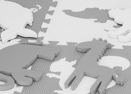 Speelmat | Speelmat Foam | Puzzelmat | Figuren | Dieren | 16 Puzzelstukken | 150 x 150 cm | Wit/Grijs