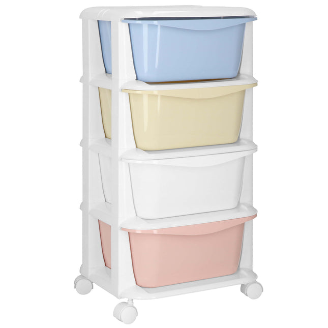 Ladekast | Ladesysteem | Speelgoedkist | Ladeblok | Opbergkast | Met 4 Laden | Op Wielen | Kunststof | Meerkleurig