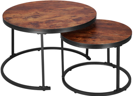 Bijzettafel Set Van Twee  | Salontafel Rond | Bijzettafel | 2 Stuks | Zwart/Bruin