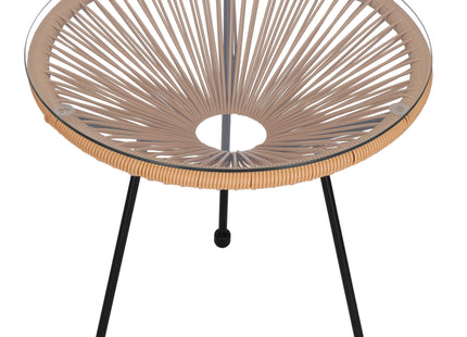 Tuintafel - Draad - Rotan - Bruin - Rond - Glas - 50 Cm