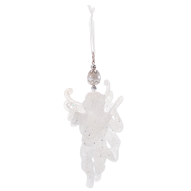 Kersthanger | Engel | Kerstboomhanger | Wit | Glitters | Kunststof |13 cm