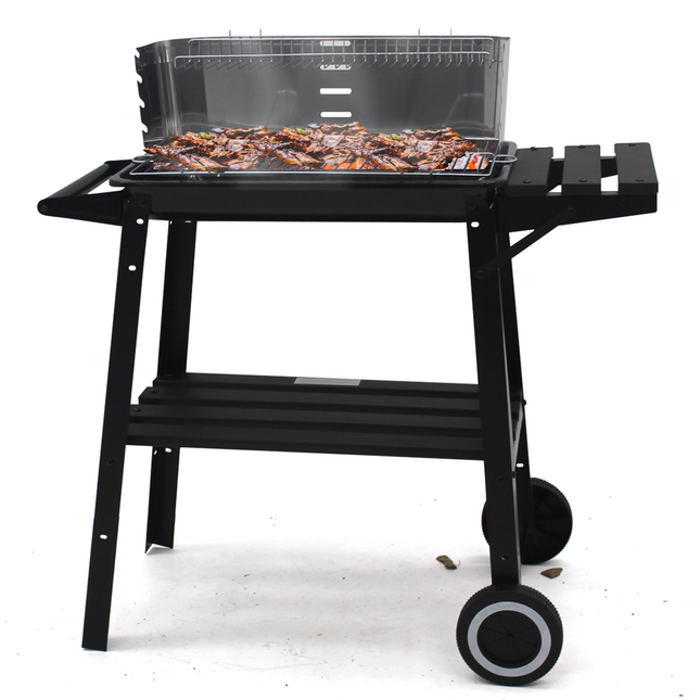 Houtskool barbecue -Op Wielen  - BBQ - Asopvangbak -  Kunststof - RVS - Zwart - Zilver