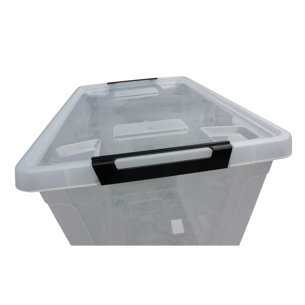 HL Opbergbox met deksel en wieltjes - 60 Liter - Stapelbaar - Kunststof - Transparant