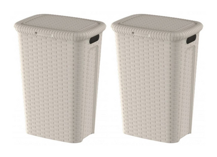 Weave Wasmand Hoog Model – 53 Liter – Set van 2 – Crèmekleurig – Met deksel