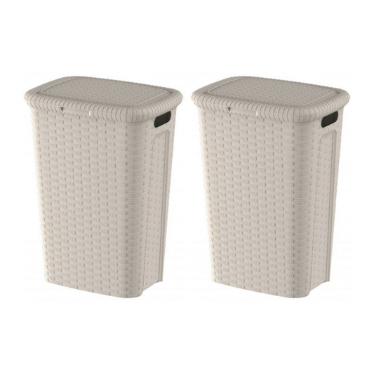 Weave Wasmand Hoog Model – 53 Liter – Set van 2 – Crèmekleurig – Met deksel