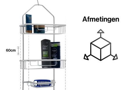 Doucherek – 3 Laags - Hangend doucherekje - Shampoo rek - Badkamer plank - Aluminium - Zonder boren
