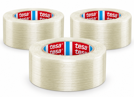 tesa Ultra Resistant Filamenttape – Set van 3 Rollen – 50 m x 50 mm - Transparant – Glasvezelversterkte Verpakkingstape
