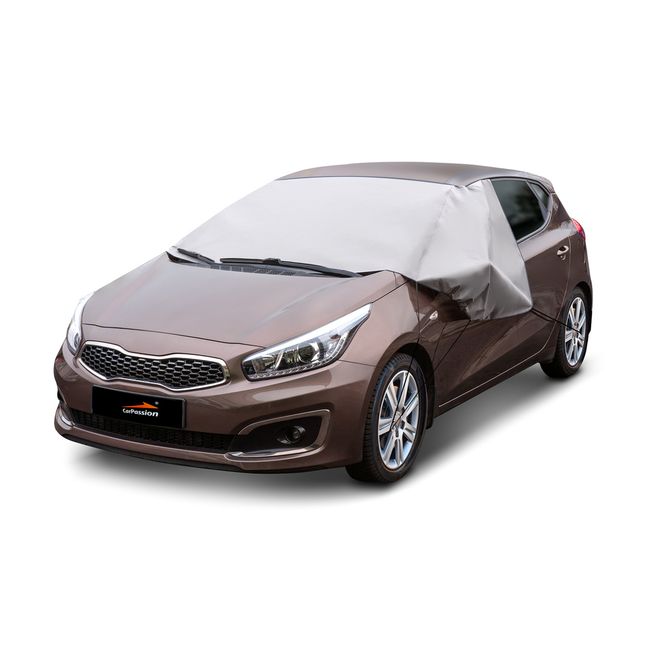 CarPassion Autohoes - Half Cover - Anti-Vries Deken - Beschermhoes - Waterdicht &amp; Vorstbestendig - Universeel - Grijs