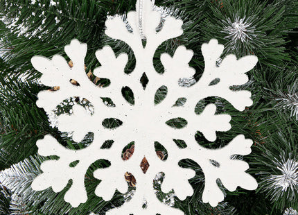 Kersthanger | Sneeuwvlok | Wit | Glitter | Kunststof | 8 cm | 8 Stuks