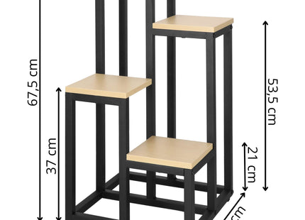 Plantenrek | Plantenstandaard | Plantentrap | 4 Niveaus | Hout | Zwart